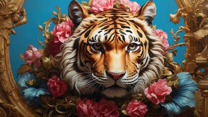 A realistic and detailed portrayal of a tiger's head,