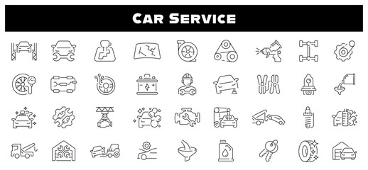 Car service vector icons. Auto service, car repair icon set. Car service and garage. Car service, garage, repair, station, vehicle, service related thin line icon collection. Editable stroke