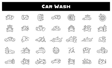 Car wash icon set. Carwash symbols. Car cleaning service icons. Car cleaning thin line icons. Editable stroke