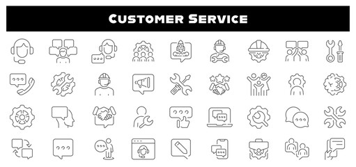 Customer service icon set. Set of outline icons related to customer service. Linear icon collection. Editable stroke vector icons