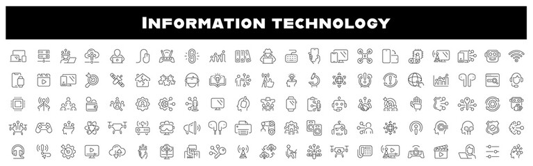 Information technology line icons set. IT vector icons. IT, network, website, computer, software, data, internet, programming related thin line icon collection. Editable stroke