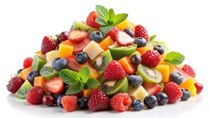 Obraz premium Pile of delicious fruit salad on white background 