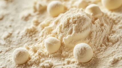 Fototapeta premium Vanilla Protein Powder Heap with Soft Granules and Ultr