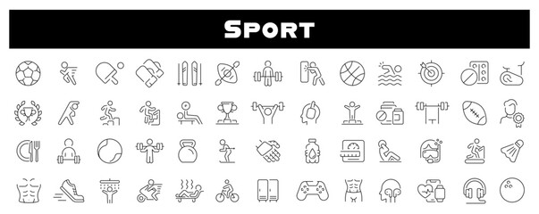 Sport vector icons. Sports linear icons collection. Athletics, exercises, sports, players, competition, training, sport related thin line icon collection. Editable stroke © Jocelyn_Flores