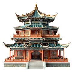 Obraz premium 3D front view illustration of a Xian Great Mosque monument isolated on a white transparent background