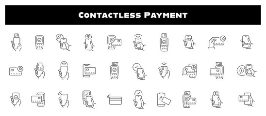 Contactless Payment Vector Outline Icon Set