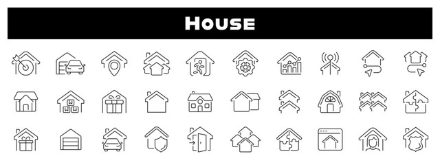 House Related Icons with Vector Outline House Symbols Set