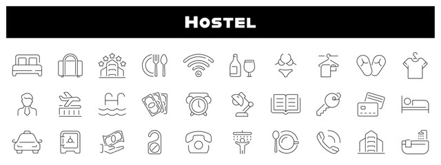 Hostel Vector Outline Icon Set