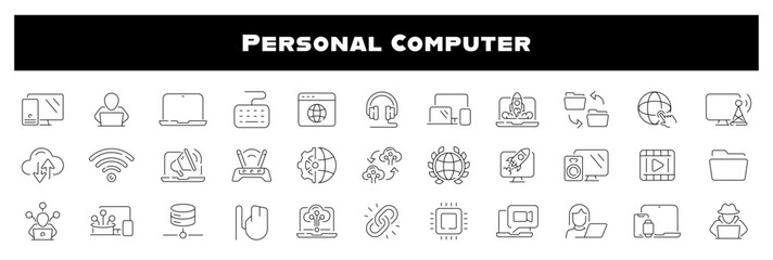 Personal Computer Vector Outline Icons Set