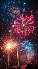 Fototapeta premium Colorful Fireworks Display Lights up the Night Sky Over a City Skyline During a Festive Celebration