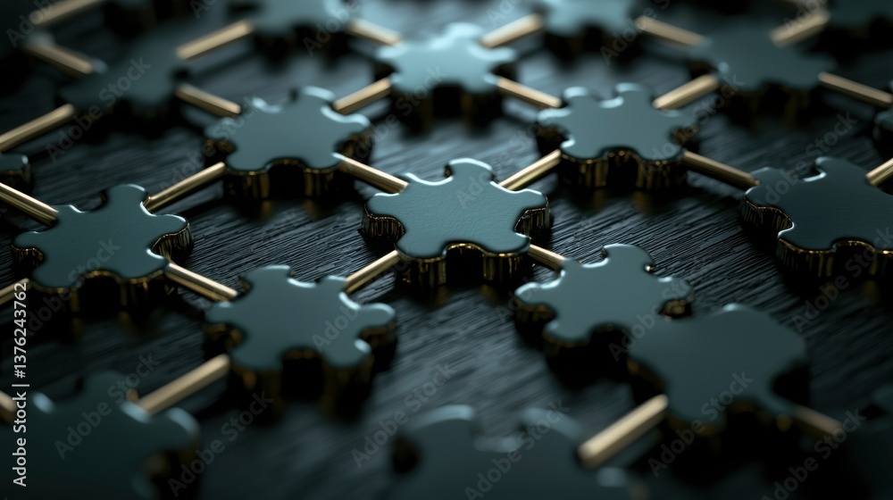 Poster collection of gold and silver puzzle pieces representing the concept of automated task batching flow