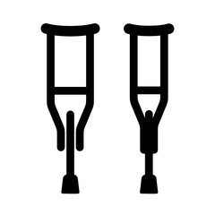 Crutch icon. Attribute of treatment or fracture. Symbol of injury or risk, danger or illness. Support for a disabled or sick person.