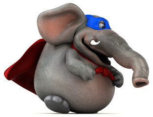 Fun 3D cartoon illustration of an elephant  superhero