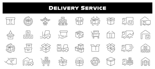 Delivery service vector outline icon set. Shipping and logistics symbols