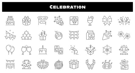 Celebration vector outline icons set. Joyful occasion symbols