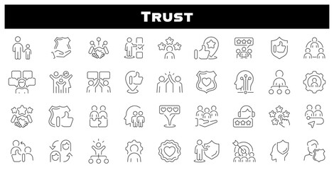 Trust personal feedback vector outline icon set. Trust and feedback symbol