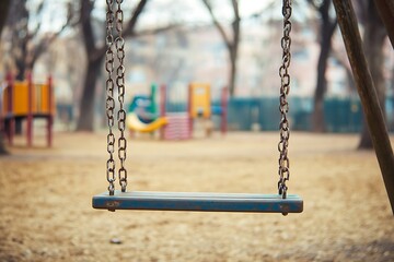 Empty swing on the playground in the park