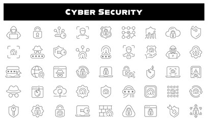 Cyber security vector icons. Cyber security icon set. Protection, technology, data protection, secure, security, antivirus, privacy, hacker, cyber security related icons. Thin line icons, editable str