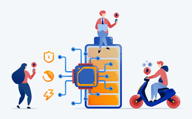 illustration of Chips or processors installed in batteries enhance energy efficiency and sustainability supporting smart power management in renewable and cloud integrated systems