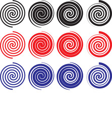 Grunge spiral. Simple abstract swirling spiral, vector illustration set. Swirl vortex element