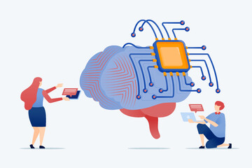 illustration of The development of a learning engine with data processing advances artificial intelligence technology simulating a neuron brain for AI driven cloud computing applications
