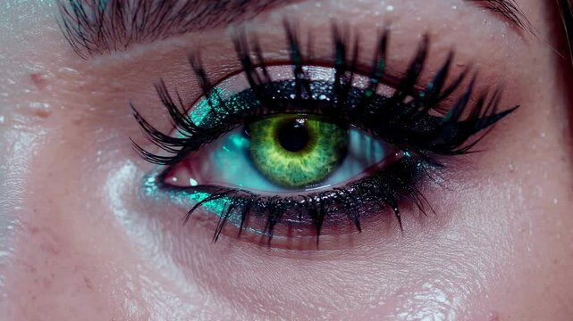 Glamorous black winged eyeliner with glitter eyeshadow perfect application