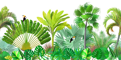 vector cartoon jungle illustration. Hand drawn seamless pattern. 