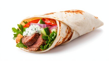 Grilled Lamb Gyro Wrap with Tzatziki Sauce and Fresh Vegetables