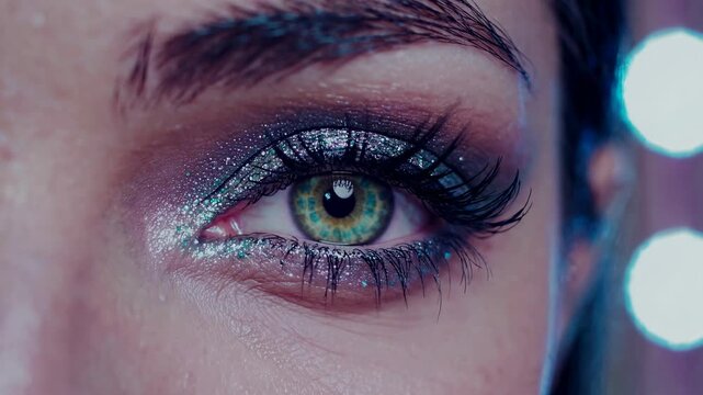 Sparkling glamour eye makeup with glitter and smokey effect