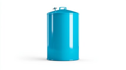 Light Blue Cylindrical Water Tank on White Background