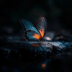 Butterfly resting, wings of twilight, a glowing embrace with nature