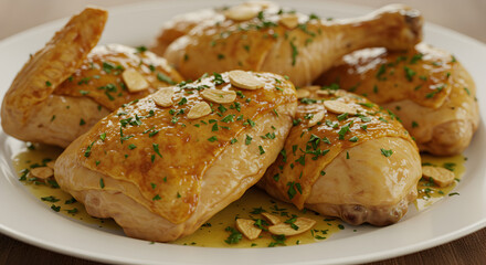 Delicious Chicken Dish with Garlic Sauce, Parsley Garnish, and Culinary Excellence