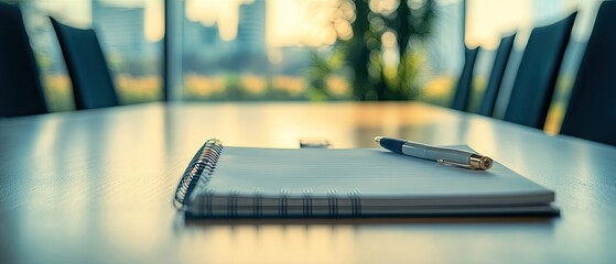 Meeting Agenda, Blank Notebook, Pen on Table