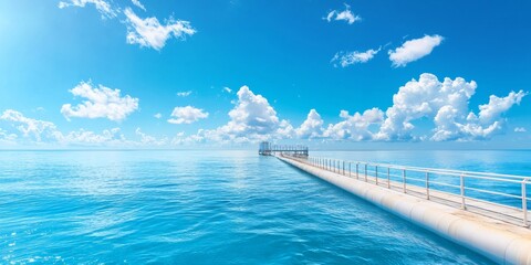Ocean Desalination Plant Pipeline Under Blue Sky