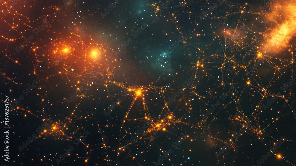Wall mural abstract depiction of interconnected nodes in a deep space environment