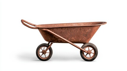 Rusty Metal Wheelbarrow on White Background