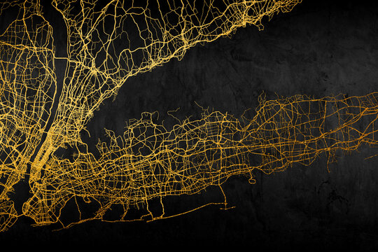 Area map golden of New York City, Long Island.
