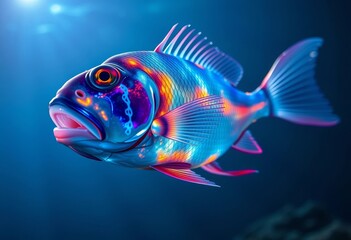 Fototapeta premium Vibrant iridescent fish with radiant scales swimming in deep blue ocean water