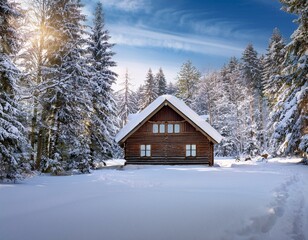  Winter's cottage in a beautiful snow forest