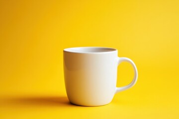 A ceramic mug with a handle is placed on a surface