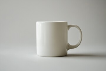 Obraz premium A white ceramic mug sits on a neutral light gray background