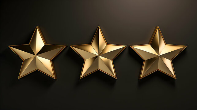 Three gleaming golden stars symbolize excellence, achievement, and top-tier quality on a dark background.