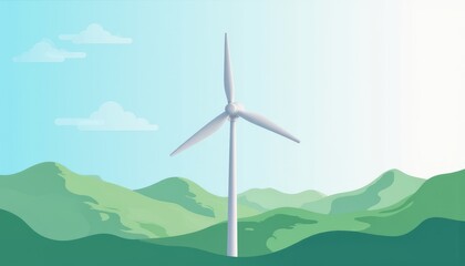 Sleek wind turbine highlights renewable energy in serene landscape