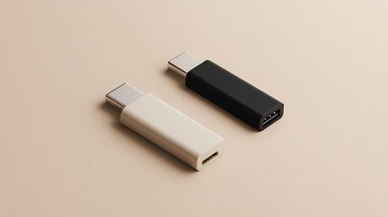 Minimalistic arrangement showcasing two distinct USB adapters on a plain backdrop