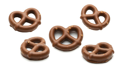 Delicious milk chocolate covered pretzels arrangement on a pristine white surface