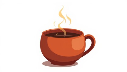 Obraz premium Handmade terracotta mug with herbal tea and steam, warmth and comfort