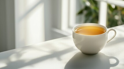 Fototapeta premium Sunlit Teacup on a White Table