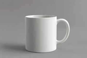 Fototapeta premium A clean white ceramic mug standing alone on a gray surface