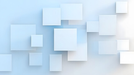 Various sizes of white cubes arranged on a light blue background