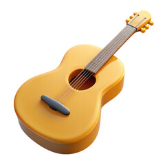 A vibrant yellow guitar with a smooth body and a sleek neck, featuring six strings and a round sound hole, illustration of 3d rendering.	